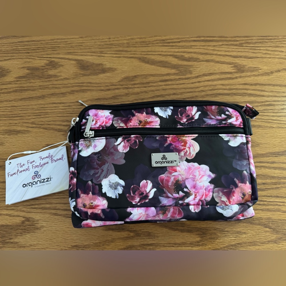 Black and Pink Floral Waist & Crossbody & Wallet